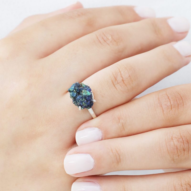 bague argent azurite malachite pierre-brute