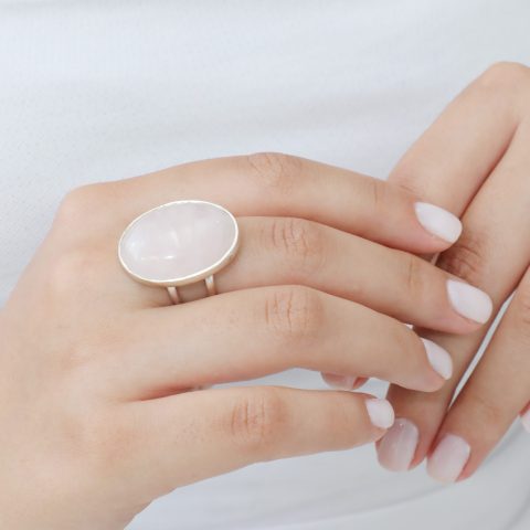 bague argent ovale quartz rose