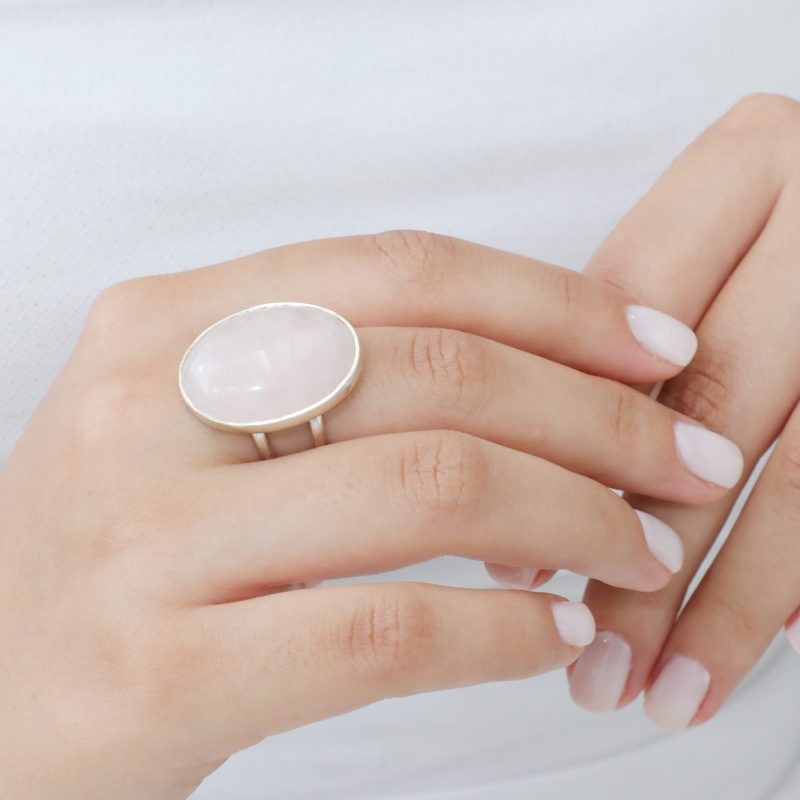 bague argent ovale quartz rose