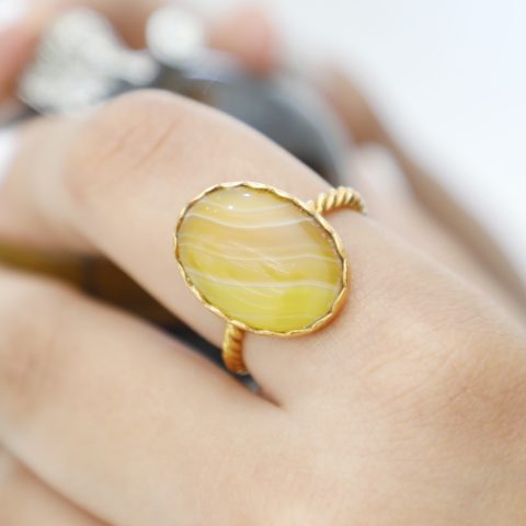 bague argent platiné or jaune agate jaune